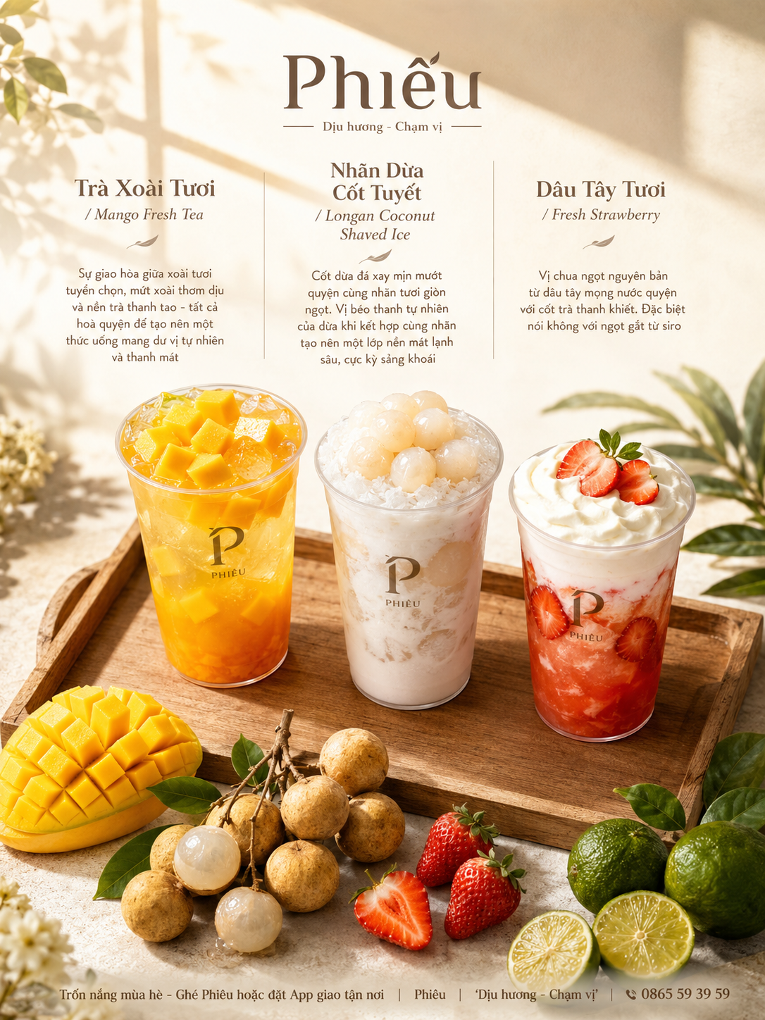 Tạo ảnh quảng cáo sản phẩm Phiêu theo style cao cấp, kết hợp bố cục khay