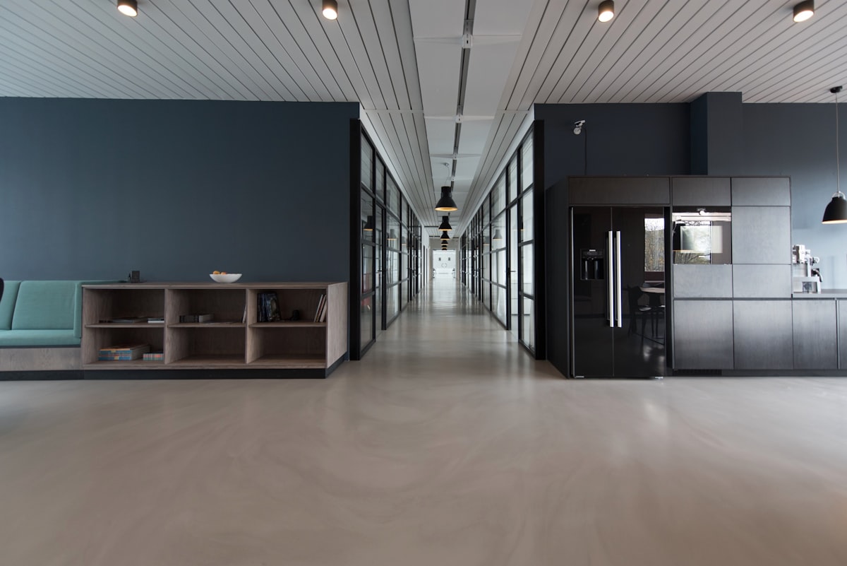 Modern glass office interior with soft daylight for fashion lifestyle world